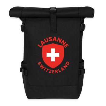 Lausanner Schild mit Schweizer Flagge - Rolltop Rucksack - Schwarz - Vorne