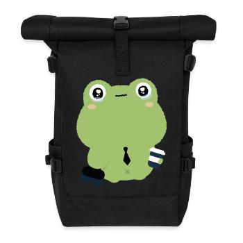 Tired Office Frog in Tie - Roll Top Backpack - black - Front