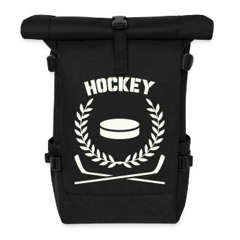Emblème de hockey avec disque et laurier - Sac à dos roll top - noir - Devant