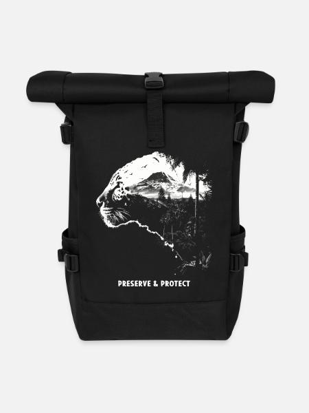 Preserve & Protect Schwarzer Panter Jaguar - Rolltop Rucksack - Schwarz