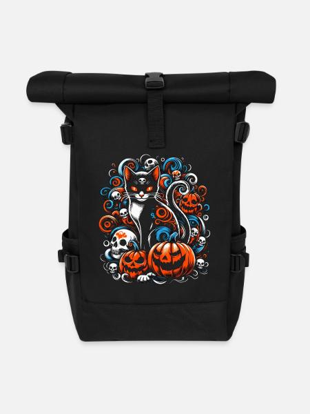 Eerie Cat Skulls Halloween - Roll Top Backpack - black
