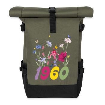 Birth Year 1960 Wildflowers - Roll Top Backpack - olive/black - Front