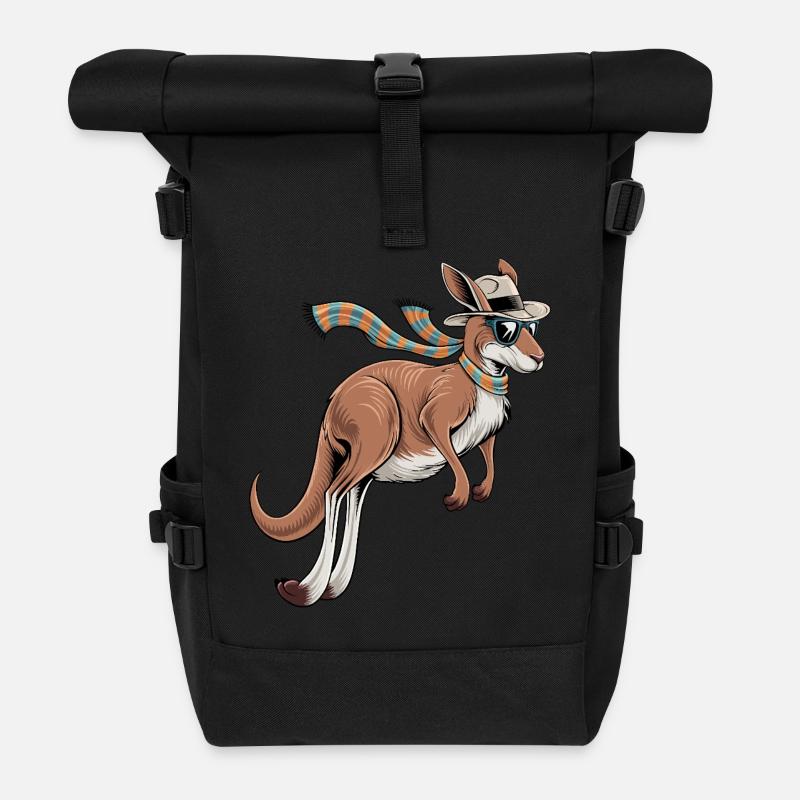 Stylish Kangaroo - Roll Top Backpack - black