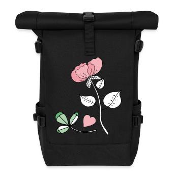Blume mit Herz - Rolltop Rucksack - Schwarz - Vorne