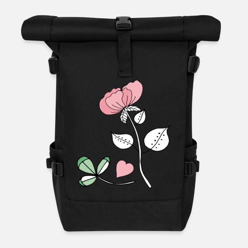 Blume mit Herz - Rolltop Rucksack - Schwarz