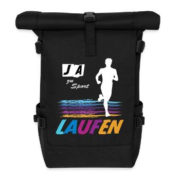 JA zu Laufen & Sport 🏃 Laufsport, Running, Joggen - Rolltop Rucksack - Schwarz - Vorne