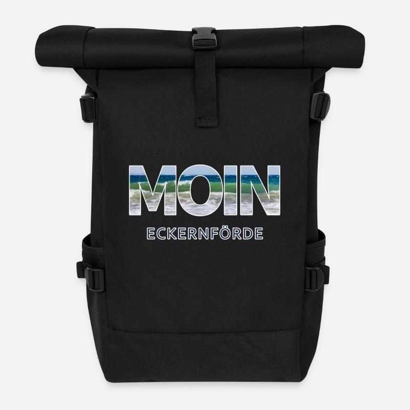 Moin Eckernförde mit Welle - Rolltop Rucksack - Schwarz