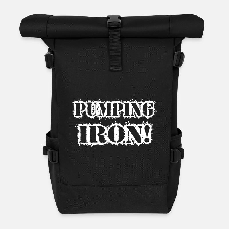 Pumping Iron Grunge Typografie - Rolltop Rucksack - Schwarz