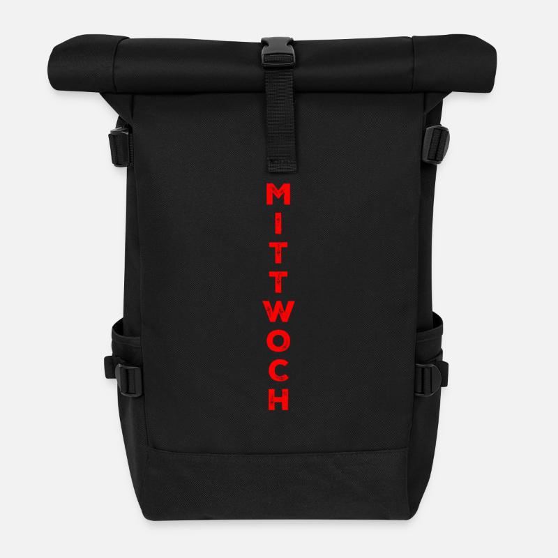 Mittwoch - rot - Rolltop Rucksack - Schwarz