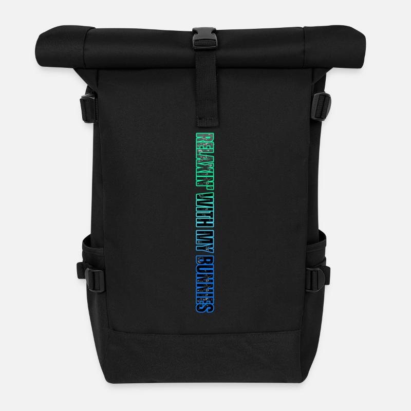 Relaxin' With My Bunnies – Neon style with a relaxed touch - Roll Top Backpack - black