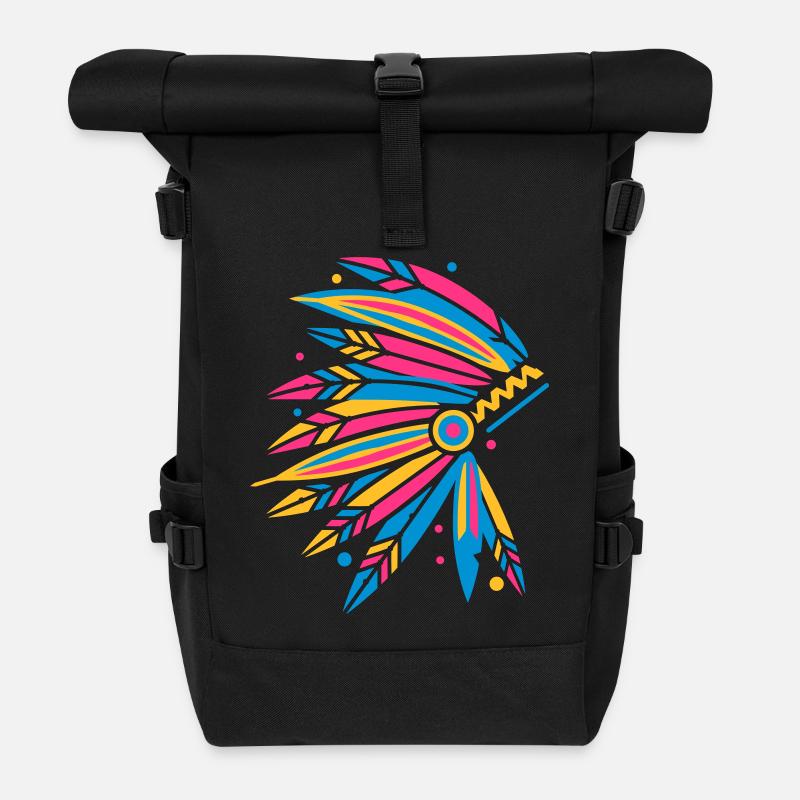 Kopfschmuck Häuptling - Rolltop Rucksack - Schwarz
