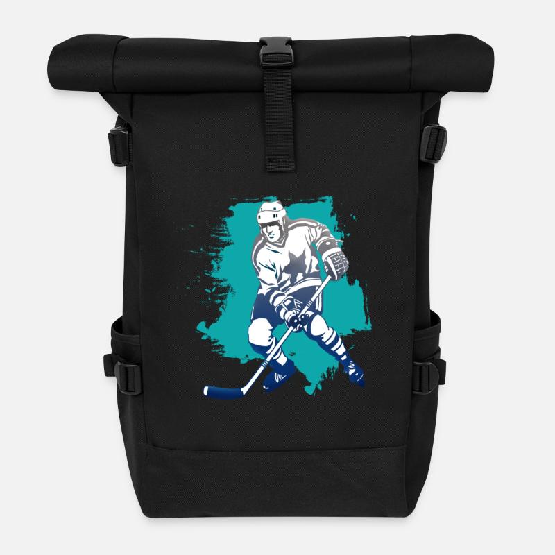 hockey puck hockey player attacking cool polar bears - Roll Top Backpack - black