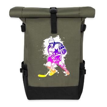 eishockey rainbow spritzer hockeyspieler tor cool - Rolltop Rucksack - Olive/Schwarz - Vorne
