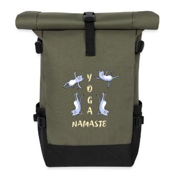 yoga katze niedlich namaste meditation lotus LOL h - Rolltop Rucksack - Olive/Schwarz - Vorne