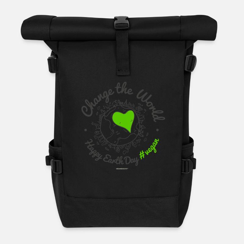 Vegan TShirt "Change the World" (Earth Day) - Roll Top Backpack - black