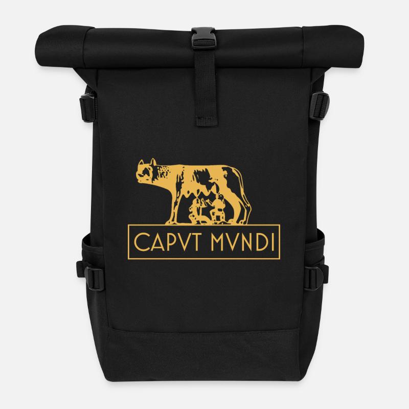 Rome latin motto wolf Romulus Remus caput mundi - Roll Top Backpack - black