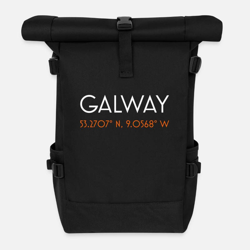Coordonnées minimalistes de Galway Irlande - Sac à dos roll top - noir