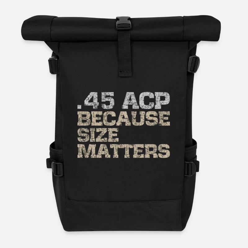45 ACP, taille importe les armes à feu t-shirt (subjugué) - Sac à dos roll top - noir