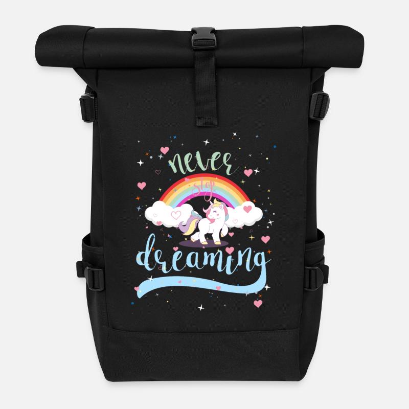 NEVER STOP DREAMING - UNICORN - Roll Top Backpack - black