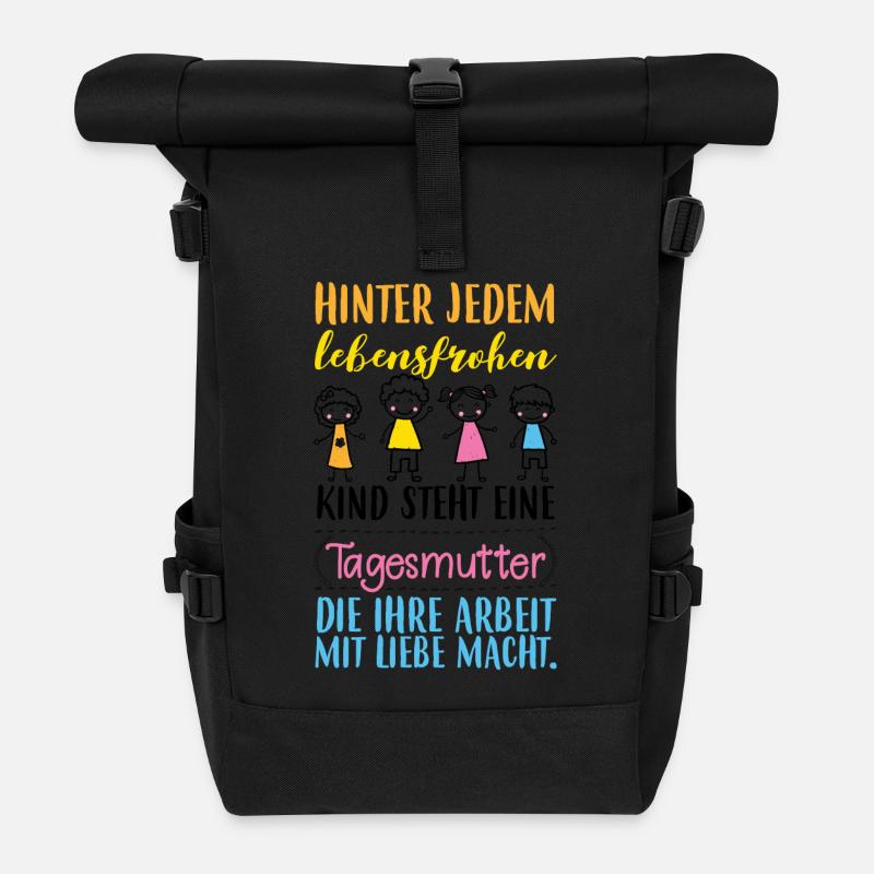 lebensfrohes Kind - Tagesmutter mit Liebe - Rolltop Rucksack - Schwarz