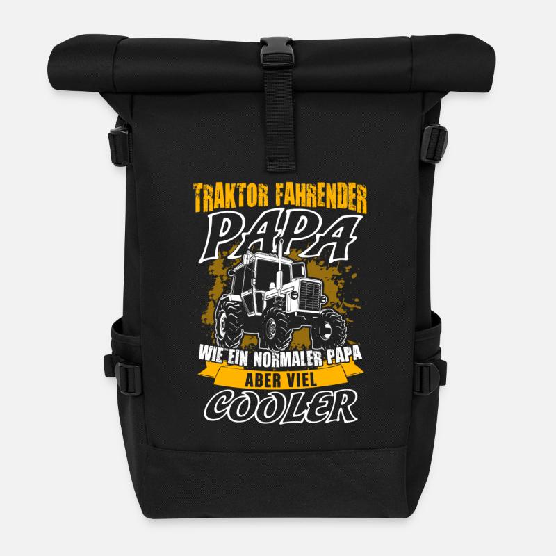 Traktor fahrender Papa - Rolltop Rucksack - Schwarz