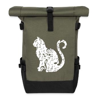Music Lover Cat - Rolltop Rucksack - Olive/Schwarz - Vorne