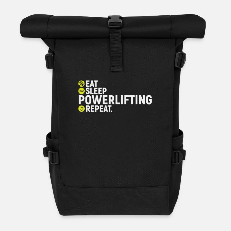 Essen, schlafen, Power lifting, wiederholen - Rolltop Rucksack - Schwarz