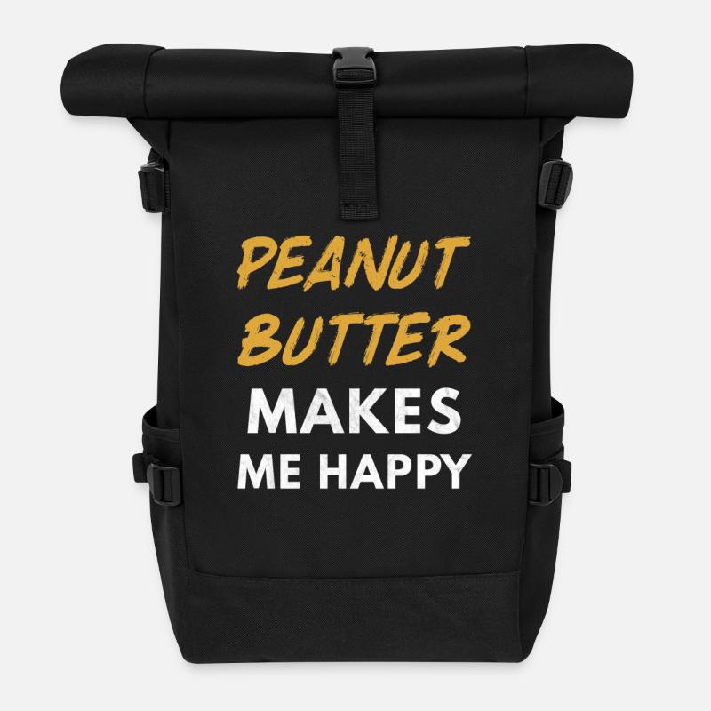Peanut Butter Makes me happy - Erdnuss Butter Tee - Rolltop Rucksack - Schwarz