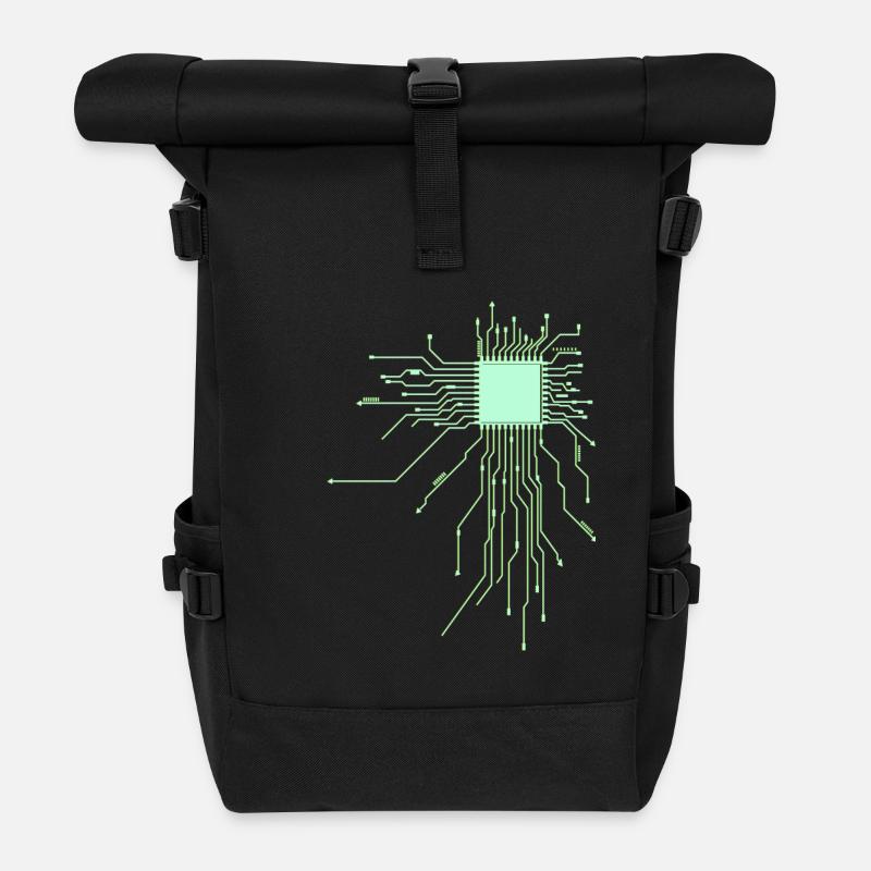 platine core cpu computer nerd pc geek cyborg heart - Roll Top Backpack - black