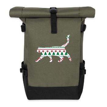 Cute Christmas Cat Katze Weihnachten Geschenk Xmas - Rolltop Rucksack - Olive/Schwarz - Vorne
