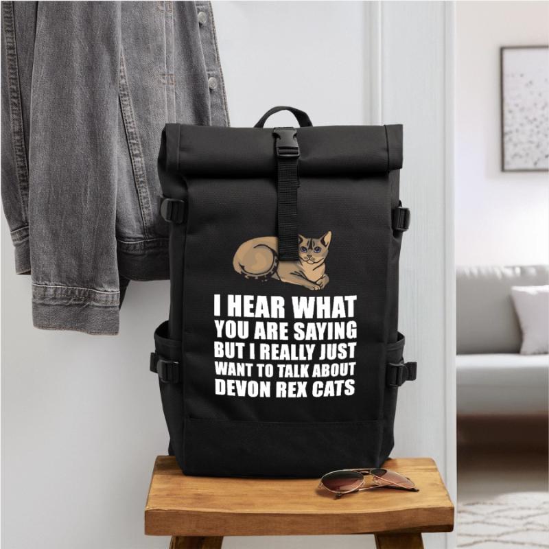 Devon Rex Cat Cute Gift Roll Top Backpack