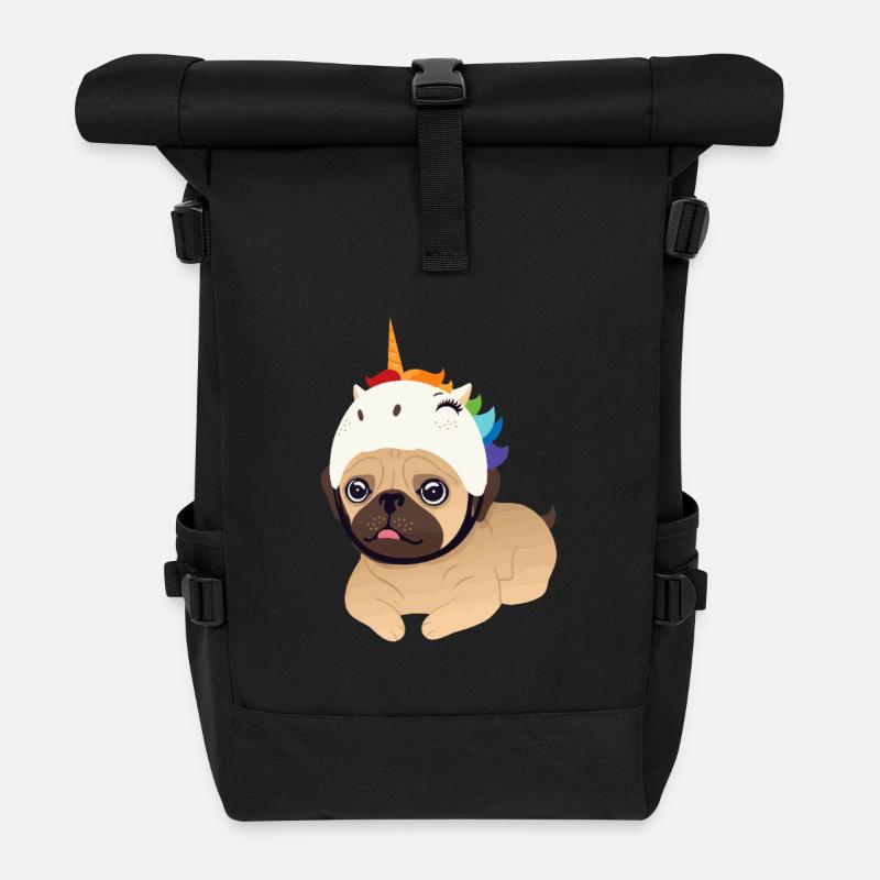 Einhorn Mops Unicorn pug - Rolltop Rucksack - Schwarz