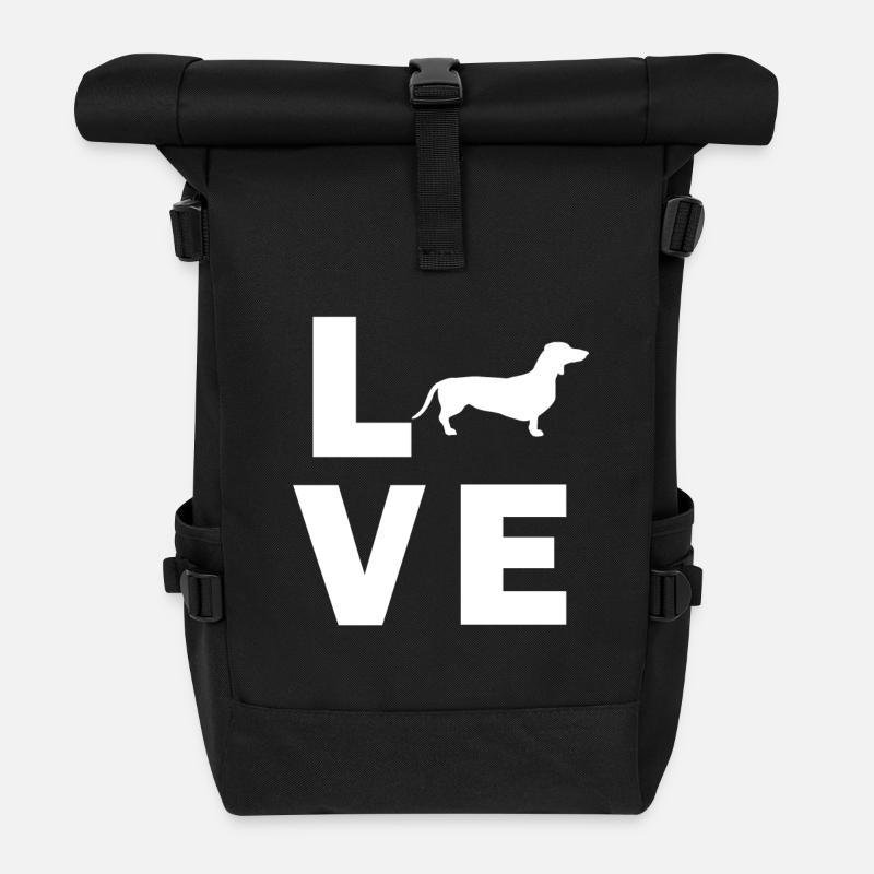 Love Hund Dackel - Rolltop Rucksack - Schwarz