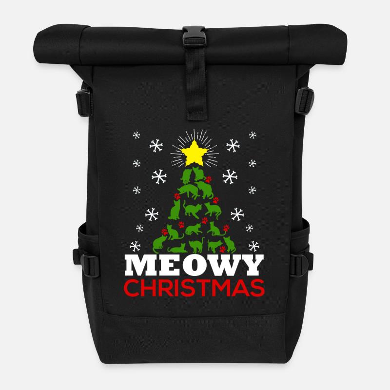 Meowy Christmas Tree - Roll Top Backpack - black