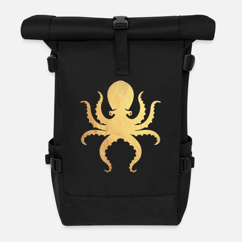gold Oktopus - Rolltop Rucksack - Schwarz