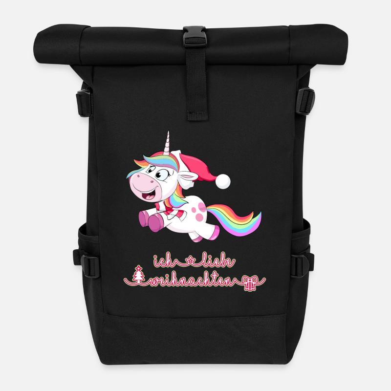 Einhorn Weihnachten - Rolltop Rucksack - Schwarz