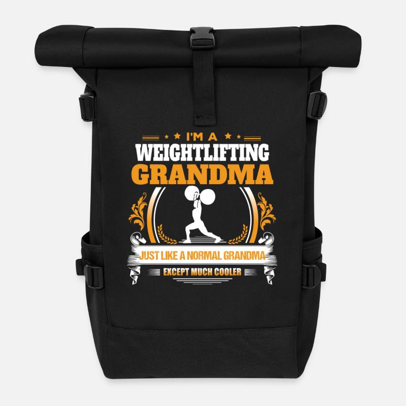 Weightlifting Grandma Shirt Gift Idea - Roll Top Backpack - black