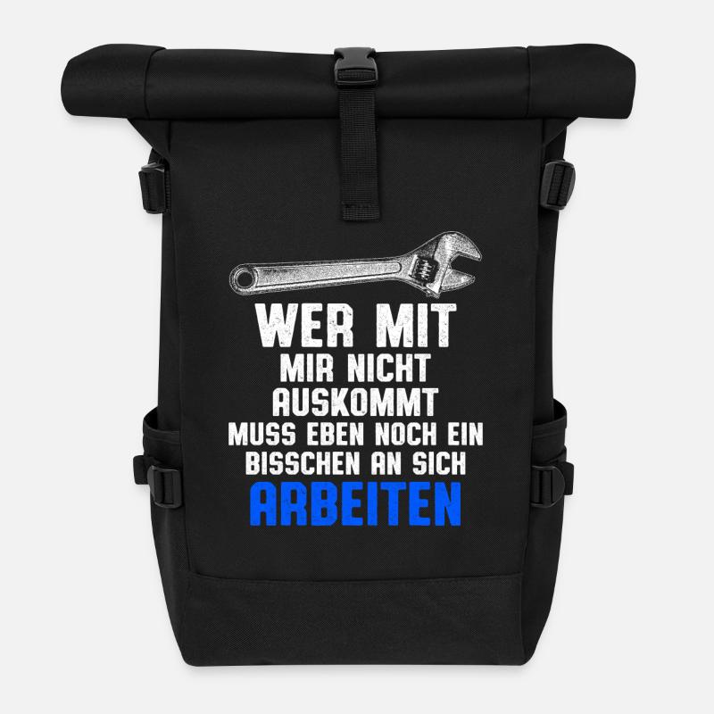 wer mit mir nicht auskommt - Spruch - Rolltop Rucksack - Schwarz