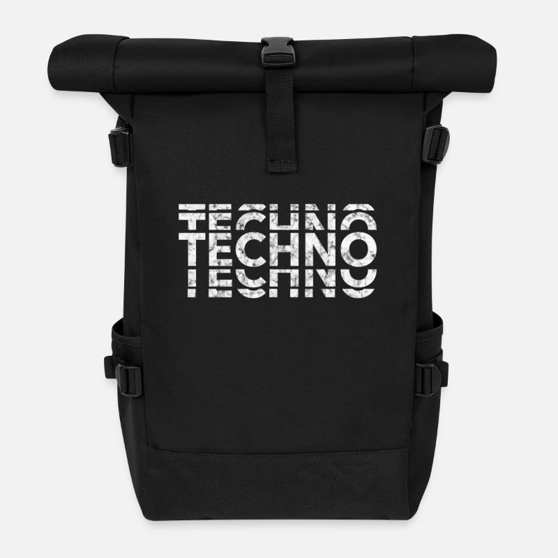 Techno Music Bass Shirt - Rolltop Rucksack - Schwarz