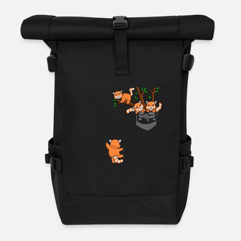 Red Panda - Roter Panda Katzenbär, Bärenkatze - Rolltop Rucksack - Schwarz