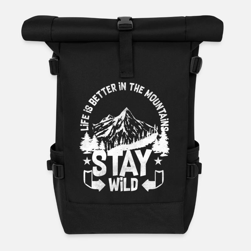 Bleib Wild Berge Wandern Klettern Geschenk Berg - Rolltop Rucksack - Schwarz