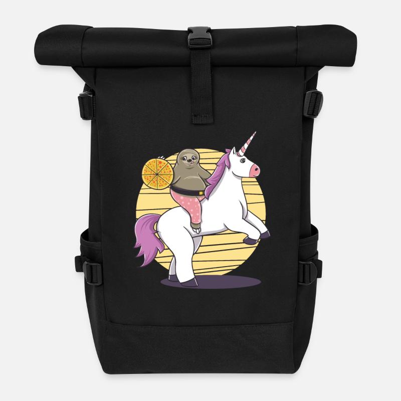 Faultier Einhorn Pizza lustig Geschenk Geburtstag - Rolltop Rucksack - Schwarz