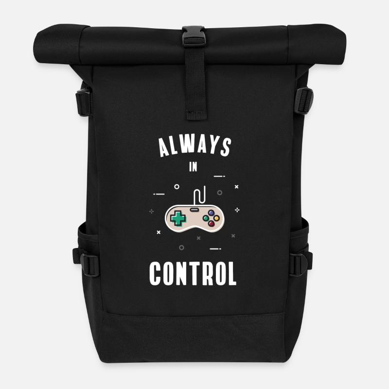 controller game retro computer play pc nerd gaming - Roll Top Backpack - black