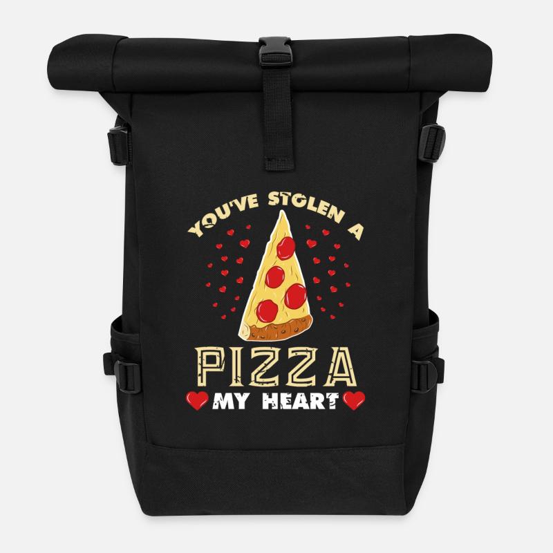 Pizza heart Valentines day gift love couple - Roll Top Backpack - black