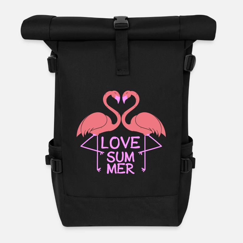 Flamingo Love Summer - Rolltop Rucksack - Schwarz