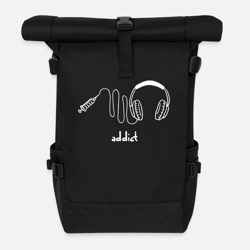 Music addict - Musik - Sound - Geschenk - Rolltop Rucksack - Schwarz