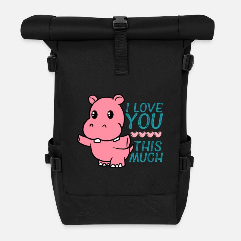 Je t'aime ce hippopotame très mignon Hug Valentine - Sac à dos roll top - noir
