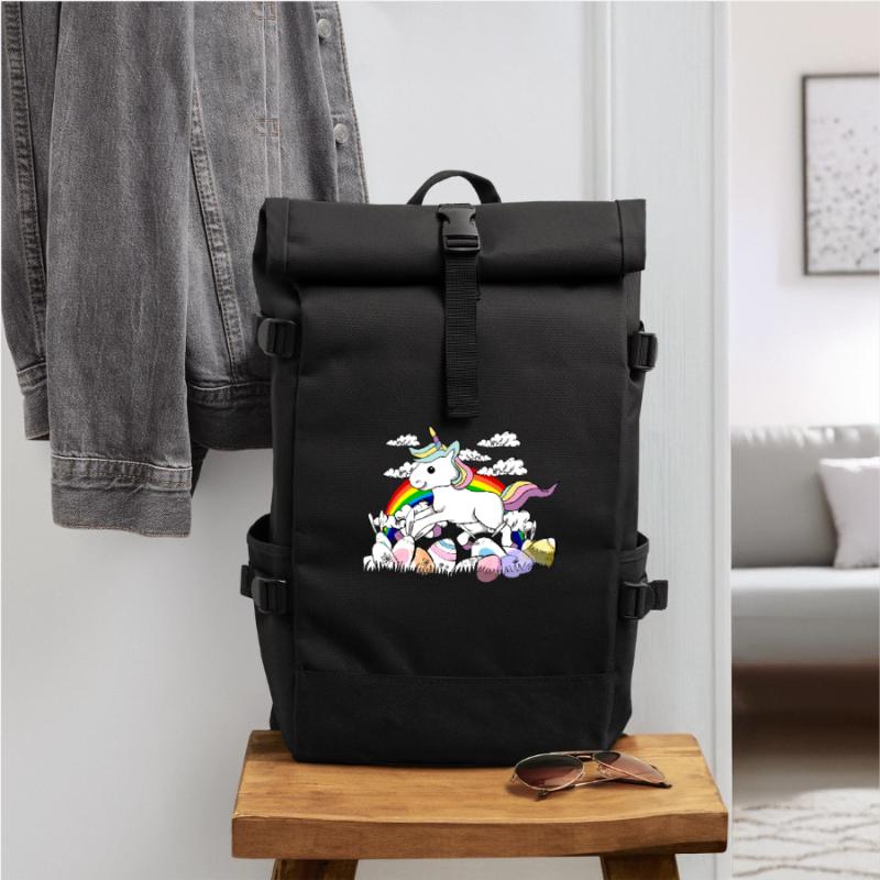 Unicorn easter bunny Easter eggs Roll Top Backpack