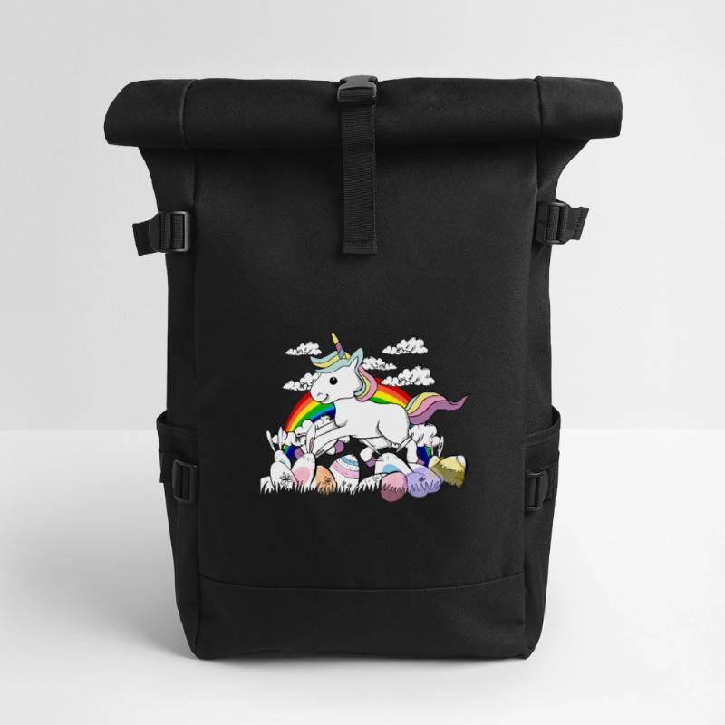 Unicorn easter bunny Easter eggs Roll Top Backpack