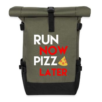 Lustiges Pizza Shirt Geschenk für Läufer+Sportler - Rolltop Rucksack - Olive/Schwarz - Vorne